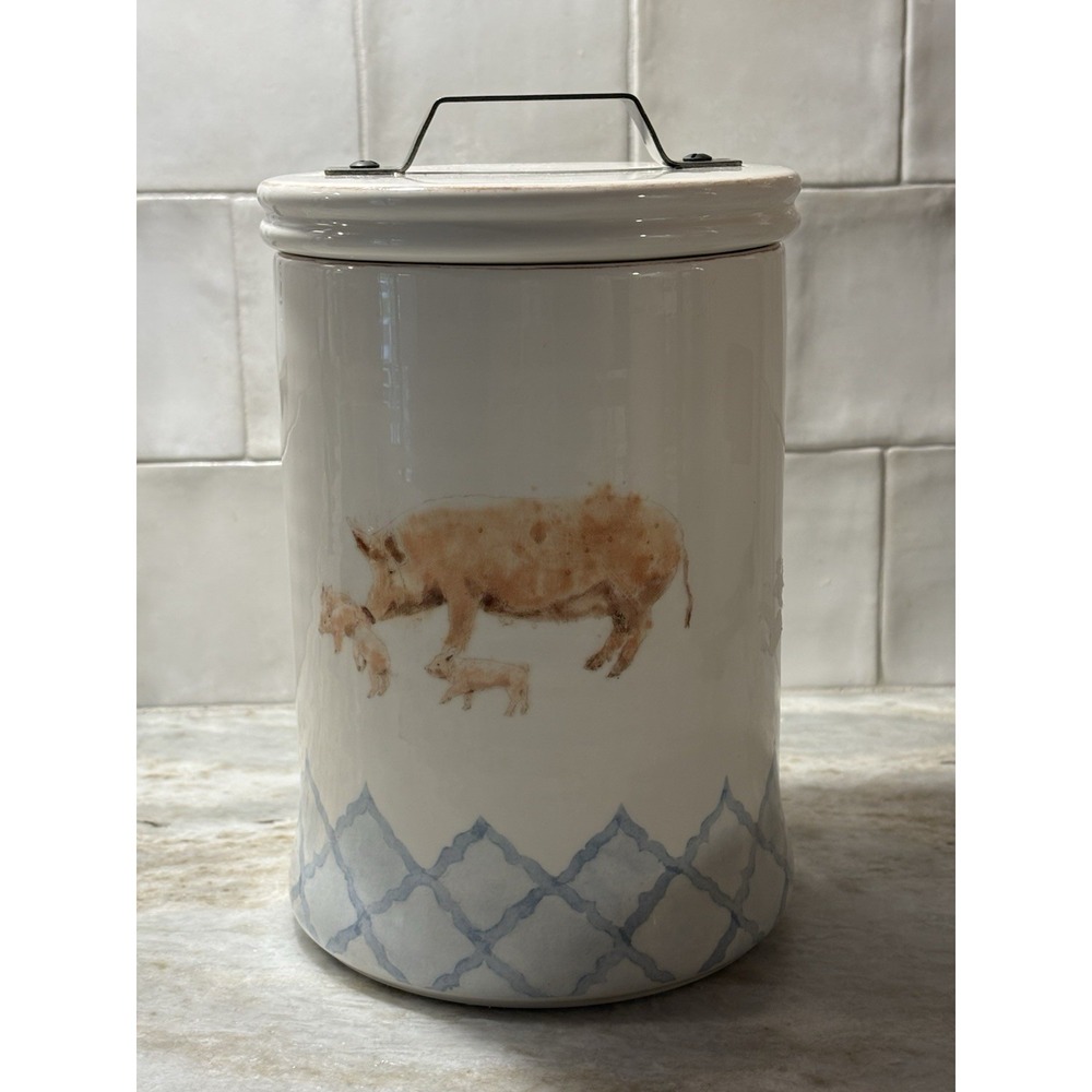 Pier 1 Imports Ceramic Farm Country Pig Large Canister Storage Jar